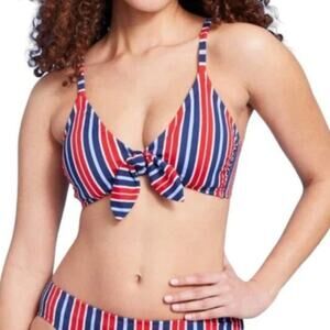 NEW Kona Sol Striped Tie-Front Bralette Bikini Top Size S Red White Blue TARGET